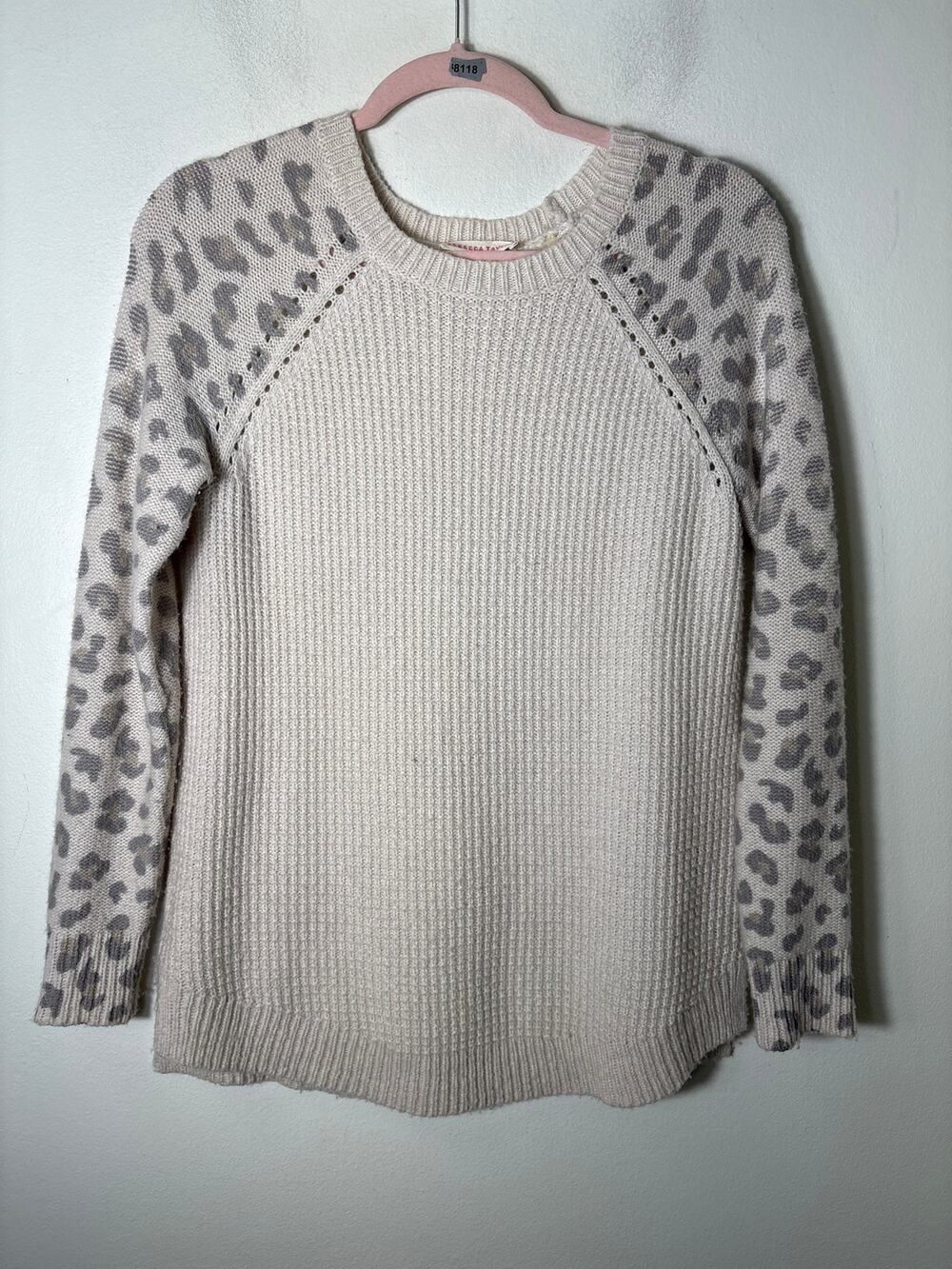 Rebecca Taylor Cheetah Sleeve Cream Sweater Sz XS